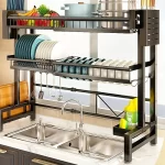 Adjustable Metal Kitchen Storage Rack with Drip Tray & Utensil Holder - Expandable Sink Organizer for Dishes Cups Cooking Tools - Image 2