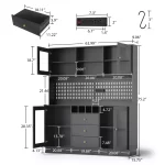 Pantry Cabinet, Kitchen Storage Cabinet, Freestanding Buffet Hutch with Pegboard, Cup Holder, Power Outlet, Black - Image 5