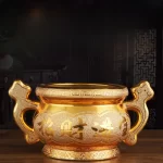 Ceramic Ruyi Doubles Ear Stove Indoor, temple, offering ornaments Double sided pattern sand gold incense burner - Image 2