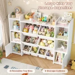 55''Large Toy Storage Organizer with 8 Toy Bins, Toy Organizers and Storage with Shelf and 6 Storage Cubbies, Bookshelf - Image 5