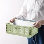 7pcs Green Folding Plastic Storage Baskets Set with Handles Desktop Foldable Pantry Organizer Bins Space Saving and Stackable - Image 2
