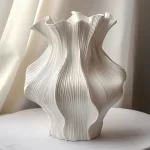 Nordic Minimalist White Textured Ceramic Vase 3D Wave Pattern Tabletop Decor Flower Vase for Living Room Bedroom Dried Flowers