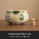Emerald Green Asparagus Fern Three-Legged Incense Burner Home Indoor Chinese Zen Tea Set Ceramic Aromatherapy Stove Tea Ceremony - Image 8