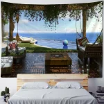 3D balcony landscape waterfall tapestry wall hanging bohemian sea sky aesthetic room art decoration fabric large background wall - Image 5