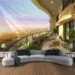 3D balcony landscape waterfall tapestry wall hanging bohemian sea sky aesthetic room art decoration fabric large background wall - Image 18