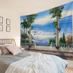 3D balcony landscape waterfall tapestry wall hanging bohemian sea sky aesthetic room art decoration fabric large background wall - Image 3