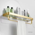 30-50CM Brushed Gold Glass Shelf  Aluminum Bathroom Storage Holder Bath Shower Shelf  Bathroom Shelf Mirror Wall Tray Towel Bar - Image 2