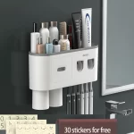 Magnetic Toothbrush Holder Storage Rack Automatic Toothpaste Dispenser Wall-Mounted Waterproof Bathroom Storage Accessories Set - Image 8