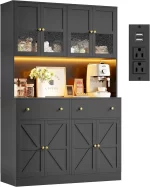 71 Inch Pantry with LED Light and Charging Station, Farmhouse Kitchen Pantry with Microwave Mount, 47.2 Inch Wide Kitchen Pantry - Image 6
