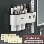 Magnetic Toothbrush Holder Storage Rack Automatic Toothpaste Dispenser Wall-Mounted Waterproof Bathroom Storage Accessories Set - Image 6