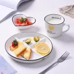 One Person Vegetable Plate Home Ceramic Cartoon Children's Divided Plate Three Panel Breakfast Plate with Separate Dishes - Image 2