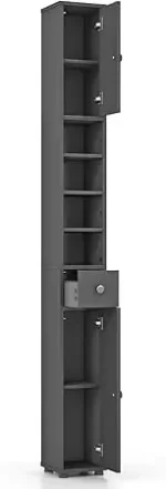 Bathroom Storage Cabinet - 71” Tall Narrow Floor Cabinet Cupboard with 2 Doors, 5 Adjustable Shelves, 1 Drawer, Ant - Image 7