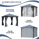 10’x10’ Patio Hardtop Gazebo with Polycarbonate Roof, Waterproof Outdoor Canopy Gazebo, Steel Frame Permanent Pavilion - Image 6