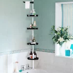 Corner Shower Caddy with Tension Pole 4-Tier Adjustable Shelves Bathroom Storage Organizer with Rubber Pad,101.6 - 122 Inch H - Image 7
