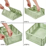 7pcs Green Folding Plastic Storage Baskets Set with Handles Desktop Foldable Pantry Organizer Bins Space Saving and Stackable - Image 6