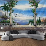 3D balcony landscape waterfall tapestry wall hanging bohemian sea sky aesthetic room art decoration fabric large background wall - Image 13