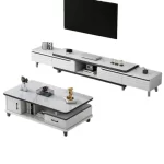 Modern LED TV Stand for Televisions Up Coffee Table Glass Shelves and Drawer Gaming Entertainment Center with Multiple Cabinet - Image 5