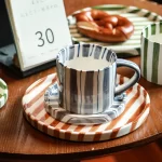 European Striped Ceramic Coffee Cup Saucer Modern Breakfast Dessert Plate Tea Cup Decorative Art Striped Coffee Cup 200 Ml Decor - Image 2