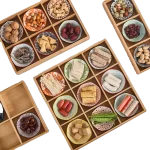 Wooden Tea Cooking Tray Utensils Nine Grids Hot Pot Restaurant Sauce Dish Fruit Platter Four  Grids Ceramic Dishware - Image 5