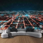 Night city landscape tapestry, hippie wall hanging, dreamy home wall decoration, bedroom room party decoration, background cloth - Image 10