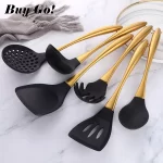 1-7PCS Silicone Head Kitchenware Stainless Steel Handle Soup Ladle Colander Cooking Set Turner Serving Spoon Kitchen Tool - Image 4