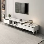 Modern LED TV Stand for Televisions Up Coffee Table Glass Shelves and Drawer Gaming Entertainment Center with Multiple Cabinet - Image 3
