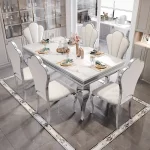 Marble Luxury Dining Table Unique Gold Individual White Italian Dining Table Rectangular Design Mesa Comedor Home Furniture - Image 2