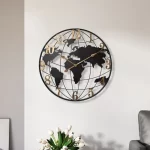 Round Silent Non-Ticking Battery Operated Wall Clocks 60/75/90cm Large Map Wall Clock Metal Minimalist Clock for Living Room - Image 5