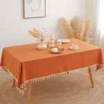 Cotton Green Easter Pure Color Tassels Cotton Tablecloth Washed  Christmas Table Cover for Home Party Dining table Decora - Image 5