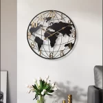 Round Silent Non-Ticking Battery Operated Wall Clocks 60/75/90cm Large Map Wall Clock Metal Minimalist Clock for Living Room - Image 2