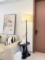 Vintage Fabric Floor Lamp Living Room Sofa Side Standing Lamp Antique Home Shelf Lamp LED Light Bedroom Bedside Lamp With Table - Image 2