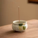 Emerald Green Asparagus Fern Three-Legged Incense Burner Home Indoor Chinese Zen Tea Set Ceramic Aromatherapy Stove Tea Ceremony - Image 4