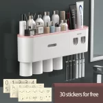 Magnetic Toothbrush Holder Storage Rack Automatic Toothpaste Dispenser Wall-Mounted Waterproof Bathroom Storage Accessories Set - Image 20