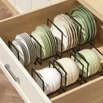 1pc Sleek Metal Dish Rack Set, Space-Saving Tiered Shelf Organizer, Plate & Utensil Holder, Pull-Out Design, Kitchen Storage - Image 5