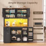 71 Pantry Cabinet with Charging Station and LED Light, Kitchen Pantry Cabinet with Microwave Stand, 47.2 Wide Kitchen - Image 5
