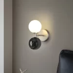 Modern Silver Metal Wall Sconce with Black Natural Marble and White Glass Globe G9 Wall Light for Bedroom Living Room Decor Lamp - Image 3