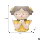 7 inch Cute Angel Girl Face Planter Pot with Drainage Hole, Resin Fairy Tale Planter Ornamental Statues for Home Office Decor - Image 7