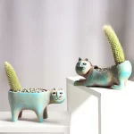 Room Accessories Ceramic Flower Pot Cute Cat Succulent Plant Pots Vase Simulation Animal Cartoon Pots Planters for Indoor Plants - Image 2