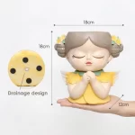 7 inch Cute Angel Girl Face Planter Pot with Drainage Hole, Resin Fairy Tale Planter Ornamental Statues for Home Office Decor - Image 2