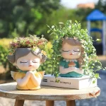 7 inch Cute Angel Girl Face Planter Pot with Drainage Hole, Resin Fairy Tale Planter Ornamental Statues for Home Office Decor - Image 5