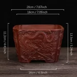 Chinese Antique Purple Clay Relief Flowerpot Tabletop Bonsai Pots Square Macetero Vintage Balcony Decoration Succulent Planters - Image 9