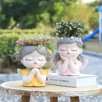 7 inch Cute Angel Girl Face Planter Pot with Drainage Hole, Resin Fairy Tale Planter Ornamental Statues for Home Office Decor - Image 6