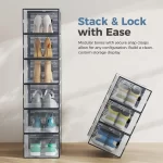 Stackable Shoe Storage Boxes, 15-Pack Plastic Shoe Organizers with Lids, Large Shoe Rack & Holder for Closet, Under Bed, Entrywa - Image 3