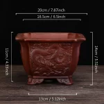 Chinese Antique Purple Clay Relief Flowerpot Tabletop Bonsai Pots Square Macetero Vintage Balcony Decoration Succulent Planters - Image 10