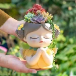 7 inch Cute Angel Girl Face Planter Pot with Drainage Hole, Resin Fairy Tale Planter Ornamental Statues for Home Office Decor - Image 3