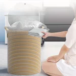 Haundry Thickened Tall Laundry Basket with Handle, Large Collapsible Round Laundry Hamper Bin Laundry Bag for Clothes Storage - Image 3