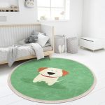 Green Patterned Dog Printed Kids Room Round Rug, Nursery Room Cute Dog - Image 2