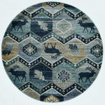 94" Seafoam Machine Woven Geometric Lodge Round Indoor Area Rug