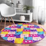 Cute Cat Kids Room Round Rug, Nursery Room Decorative Cat Patterned - Image 5