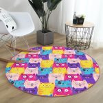 Cute Cat Kids Room Round Rug, Nursery Room Decorative Cat Patterned - Image 4